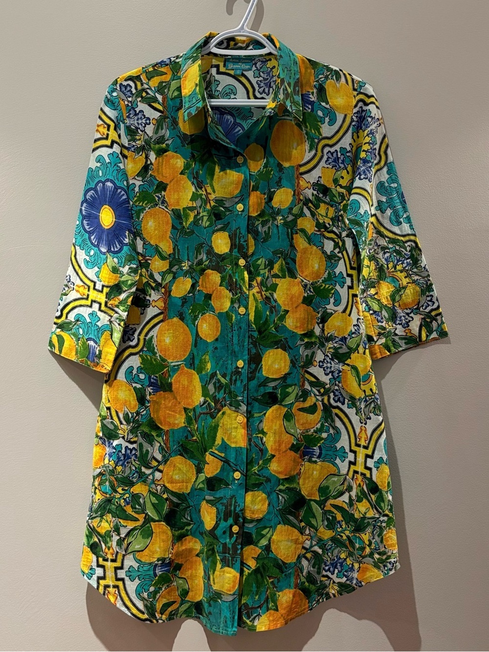 Antica Sartoria Lemon Print Shirt Dress Tunic Mediterranean Resort Wear - Size S - Picture 2 of 8